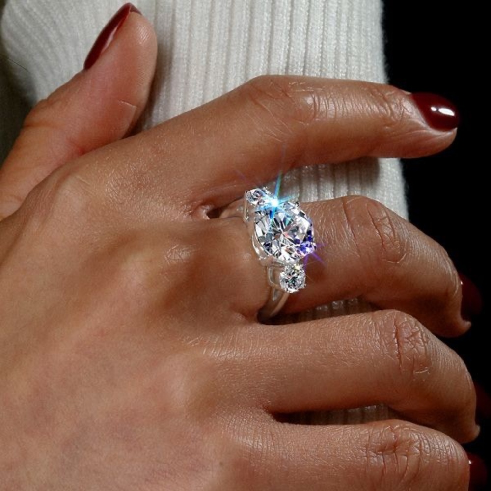 Italo Three Stone Created White Sapphire Engagement Ring - Picture 4 of 9